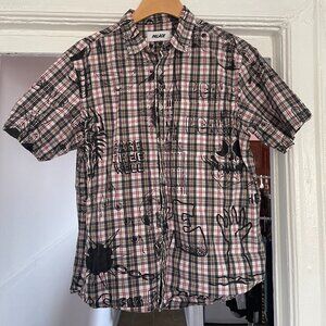 Palace plaid button down shirt with hand drawn sketches